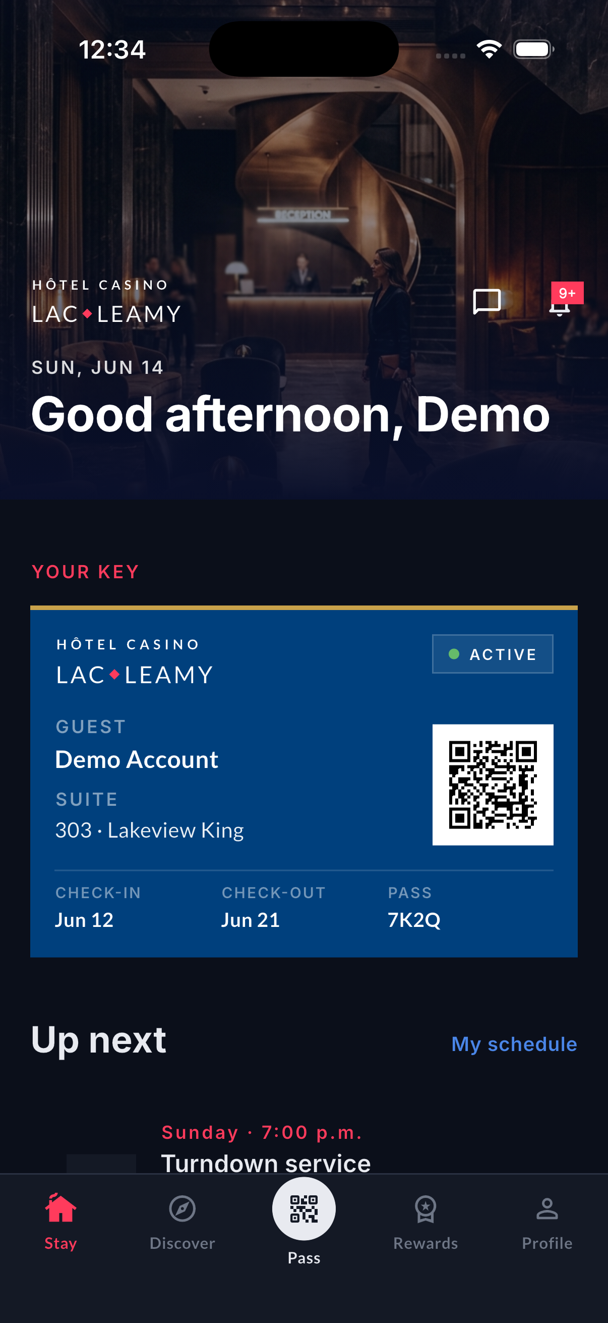 Dining reservations screen
