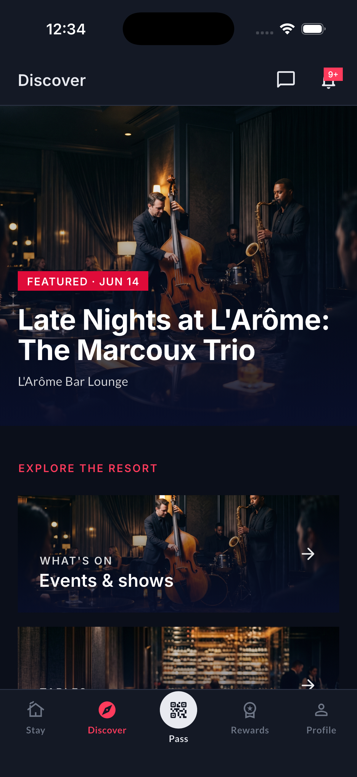 Events and activities screen
